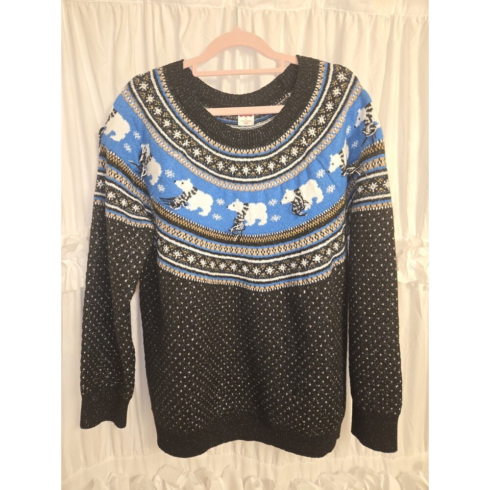 Polar Bear Holiday Christmas Sweater Black Sparkle Fair Isle Cottagecore 1X